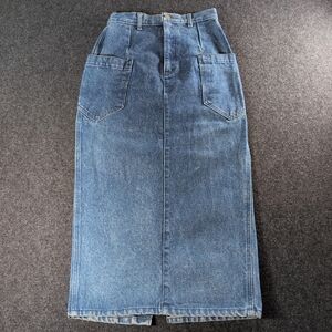 Vintage 80s Calvin Klein Denim Maxi Skirt with Front Pockets